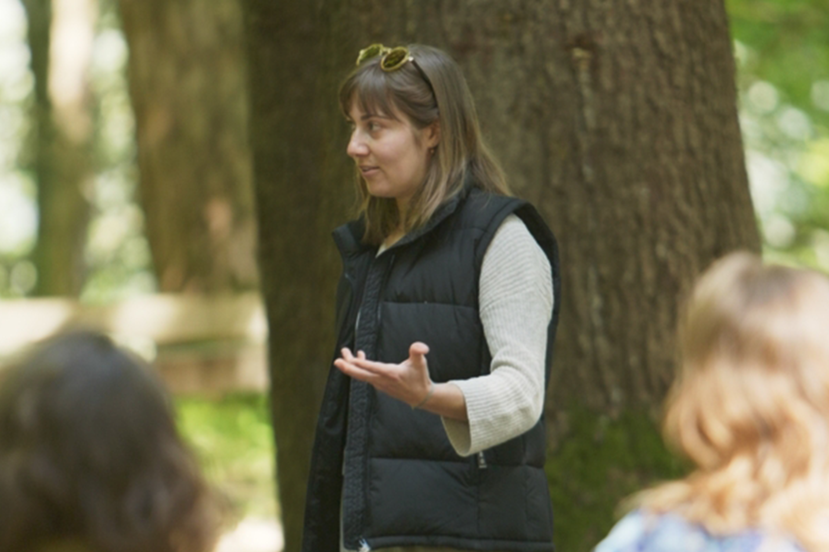 Jolanda Jerg giving instructions to the participants of the sound walk, Safiental, May 2024, Photo taken by Niklas Kammel