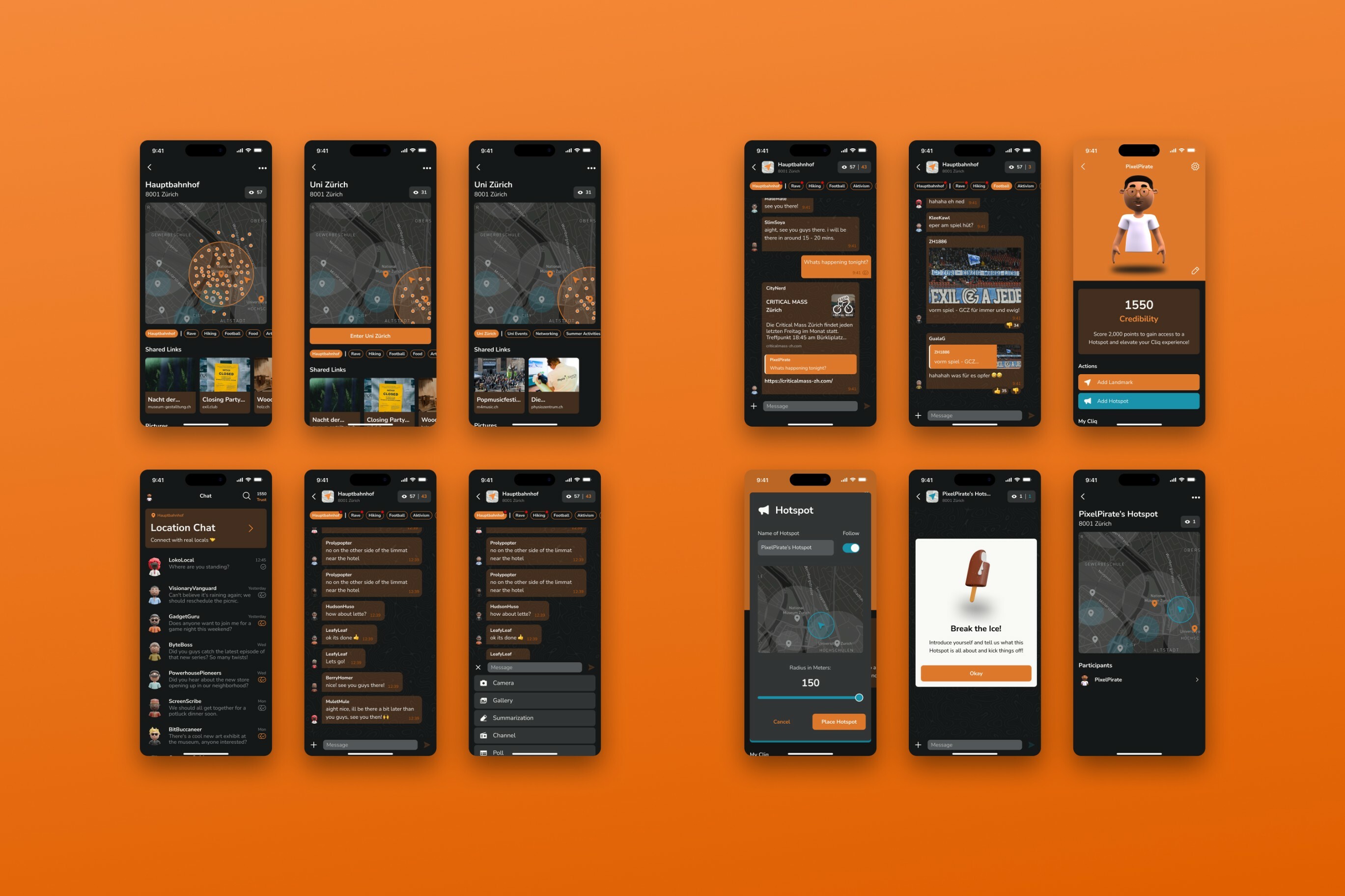 Cliq app screens