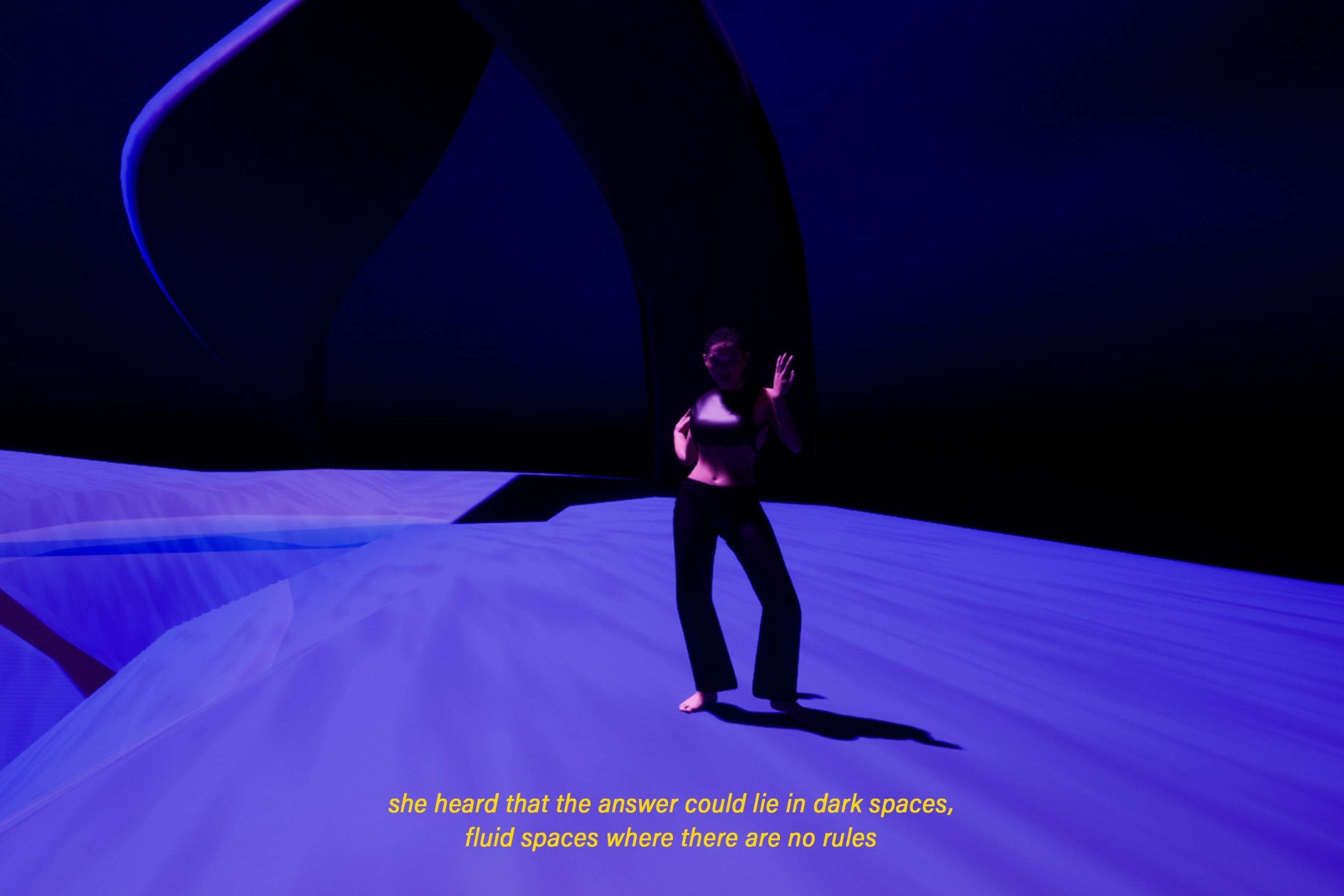 Still final artwork, @smellybirds in the space of decompression, Unreal Engine.(2023) Credits: @smellybirds, Galleani d’Agliano L., Nguyen H-D.